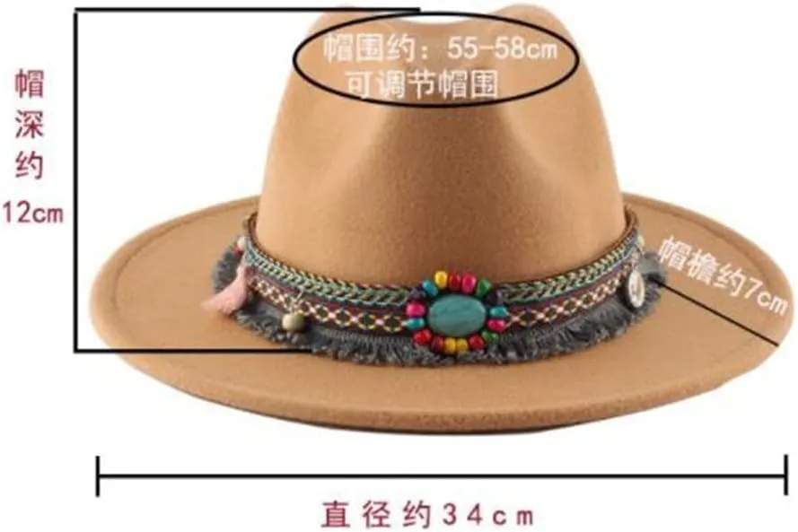 PTEXTU Autumn and Winter Retro Woolen Hat Women's National Wind Jazz Woolen Hat Felt Hat