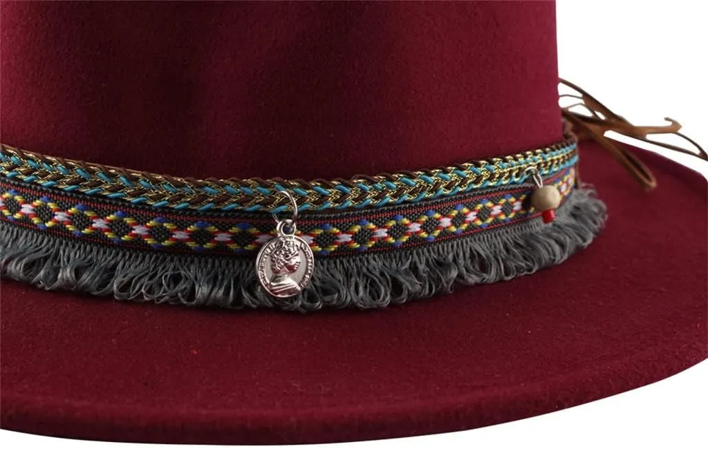 PTEXTU Autumn and Winter Retro Woolen Hat Women's National Wind Jazz Woolen Hat Felt Hat
