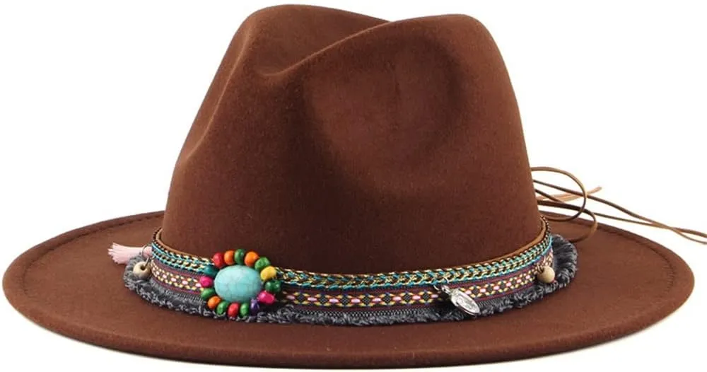 PTEXTU Autumn and Winter Retro Woolen Hat Women's National Wind Jazz Woolen Hat Felt Hat