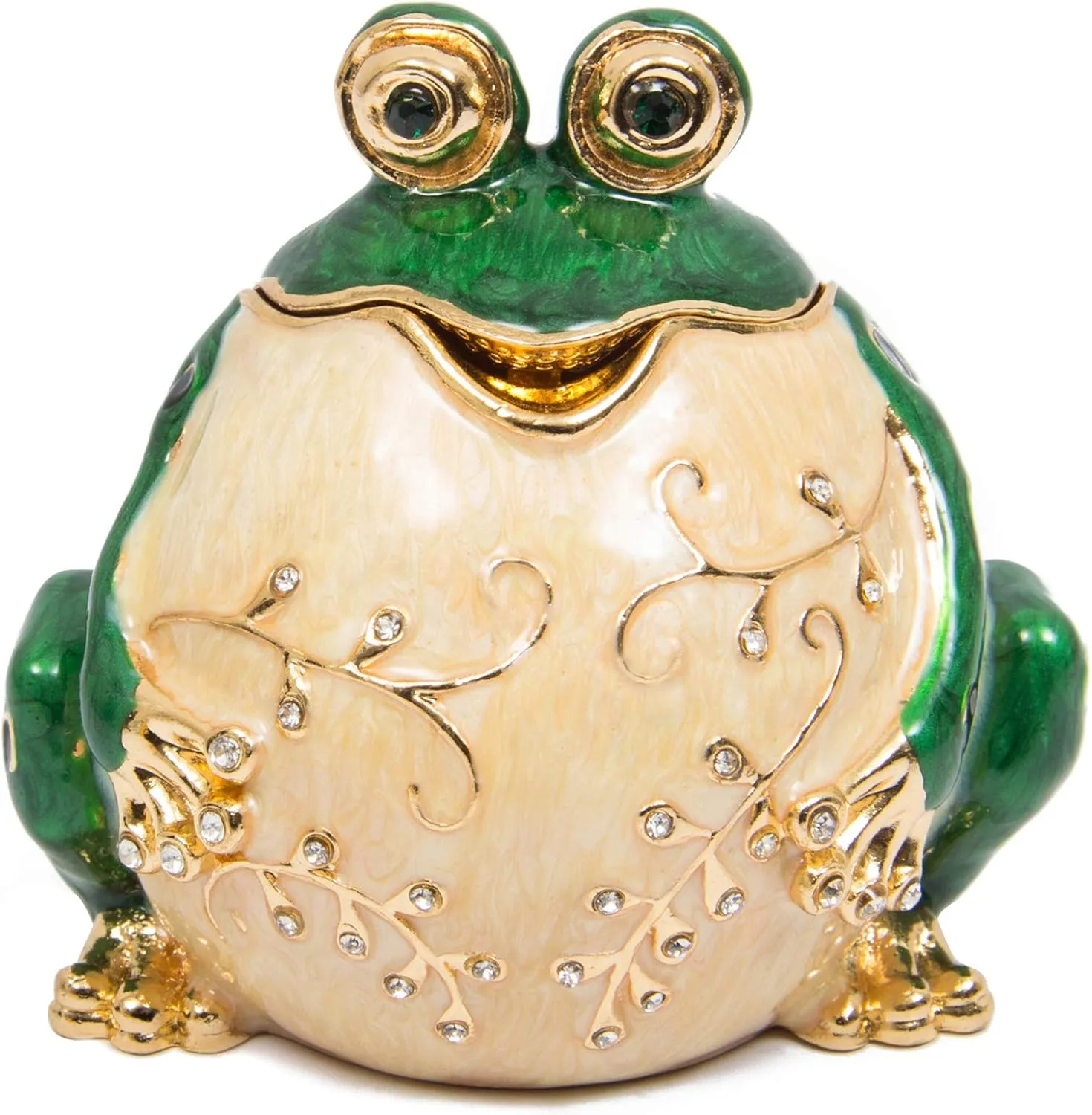 QIFU Hand Painted Enameled Frog Style Decorative Hinged Jewelry Trinket Box Unique Gift for Family