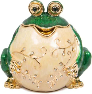 QIFU Hand Painted Enameled Frog Style Decorative Hinged Jewelry Trinket Box Unique Gift for Family
