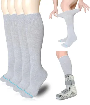 Replacement Sock Liner for Orthopedic Walking Boots Walker Brace,Tube Socks Under Air Cam Walkers and Fracture Boot Cast Shoe Surgical Leg Cover Grey 4 Pair