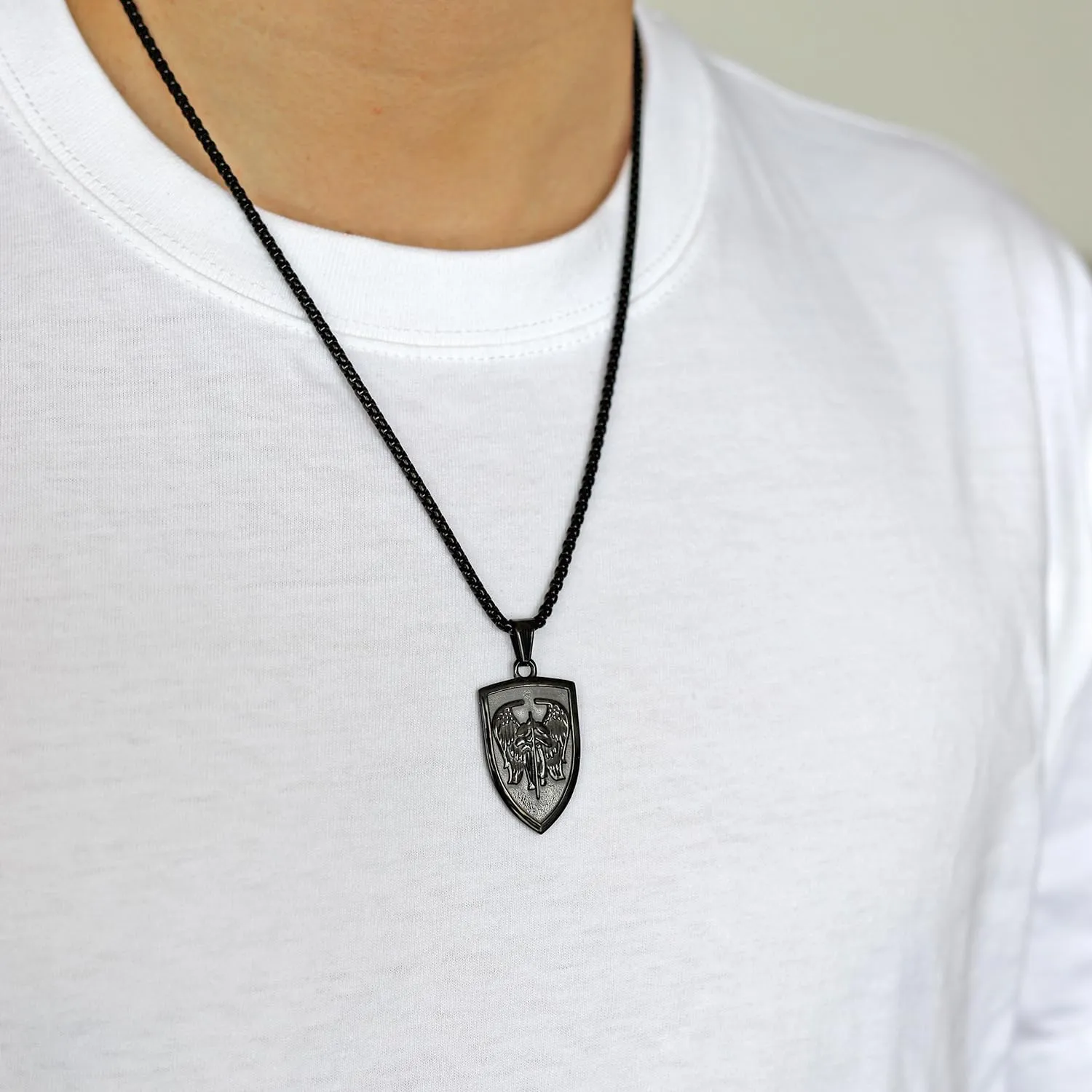 Rnivida Archangel St. Michael Medal Pendant Necklace, Stainless Steel Christian Jewelry for Men Women