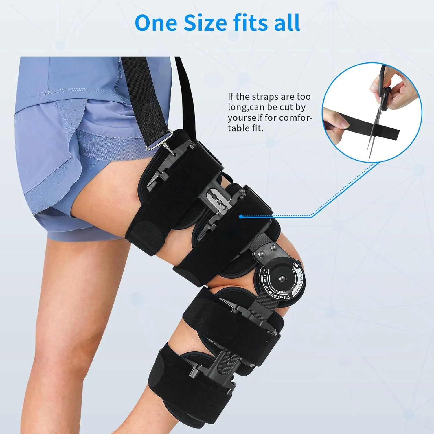 ROM Knee Brace with Shoulder Strap - Hinged Post OP Knee Brace Immobilizer Leg Braces Orthopedic Patella Knee Support Orthosis for ACL, PCL, MCL Injury, Meniscus Tear, Adjustable for Left and Right Leg