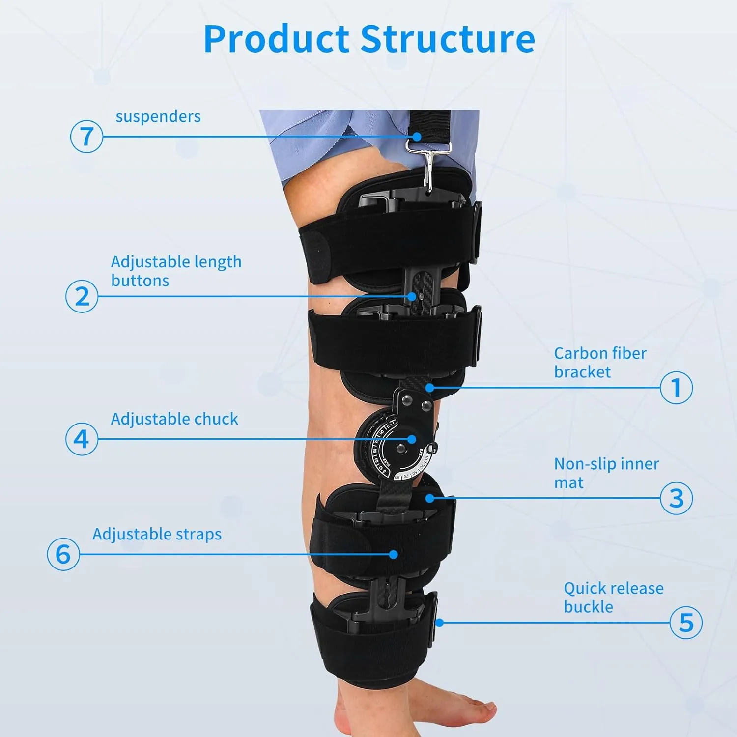 ROM Knee Brace with Shoulder Strap - Hinged Post OP Knee Brace Immobilizer Leg Braces Orthopedic Patella Knee Support Orthosis for ACL, PCL, MCL Injury, Meniscus Tear, Adjustable for Left and Right Leg