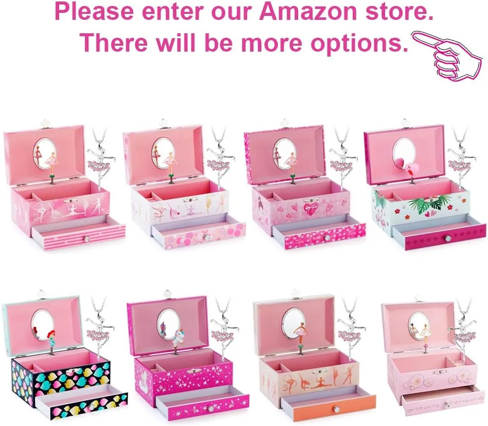 RR ROUND RICH DESIGN Kids Musical Jewelry Box for Girls with Drawer and Jewelry Set with Ballerina Theme - Swan Lake Tune Pink