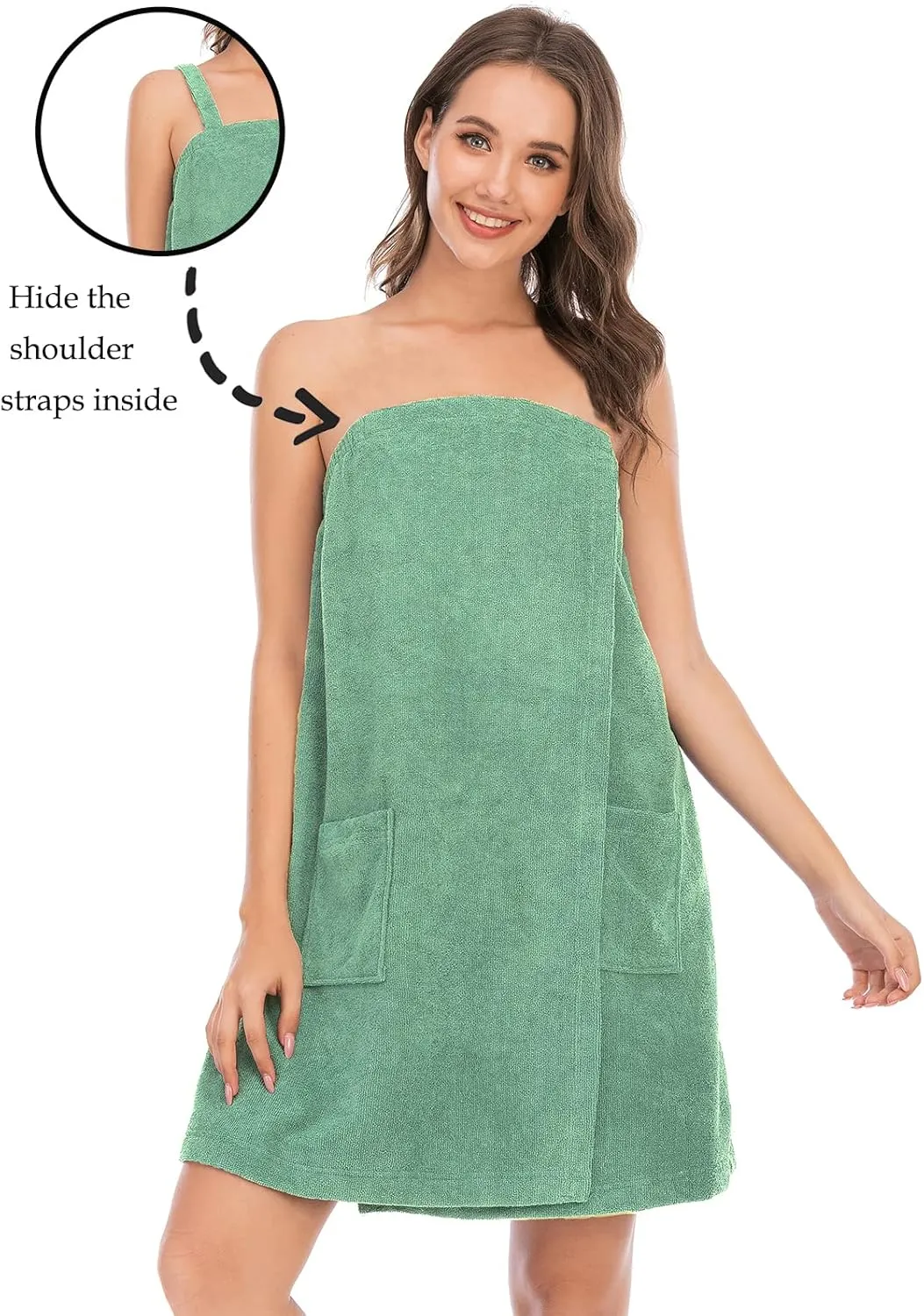 Rubehoow Robe Women's Towel Wrap Bathrobe with Adjustable Velcro Closure with Pockets & Facial Hairband