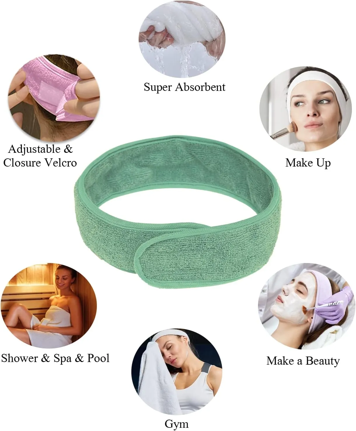 Rubehoow Robe Women's Towel Wrap Bathrobe with Adjustable Velcro Closure with Pockets & Facial Hairband