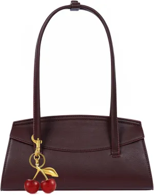 Shoulder Bag Black Purse for Women Cherry Bag Vegan Leather Hobo Handbag Brown Flap Shoulder Purse with Cherry Charm