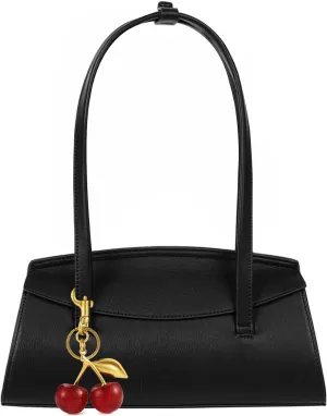 Shoulder Bag Black Purse for Women Cherry Bag Vegan Leather Hobo Handbag Brown Flap Shoulder Purse with Cherry Charm