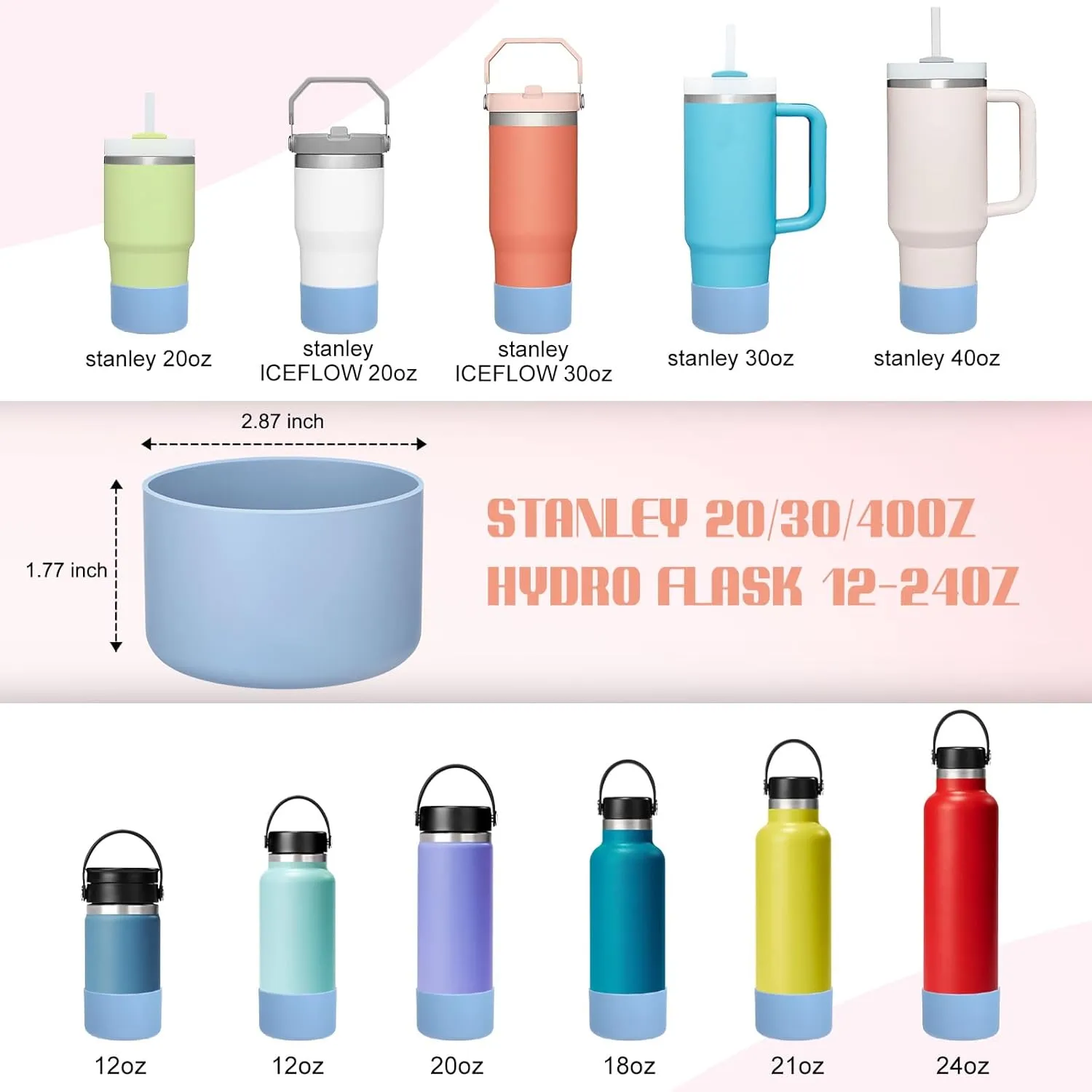 Silicone Boot for Hydro Flask 12-40 OZ Water Bottle, Boot for Stanley Cup 40 30 OZ, Bottom Boots for Hydroflask Sports Water Bottles, Silicone Bottom Cover Sleeve