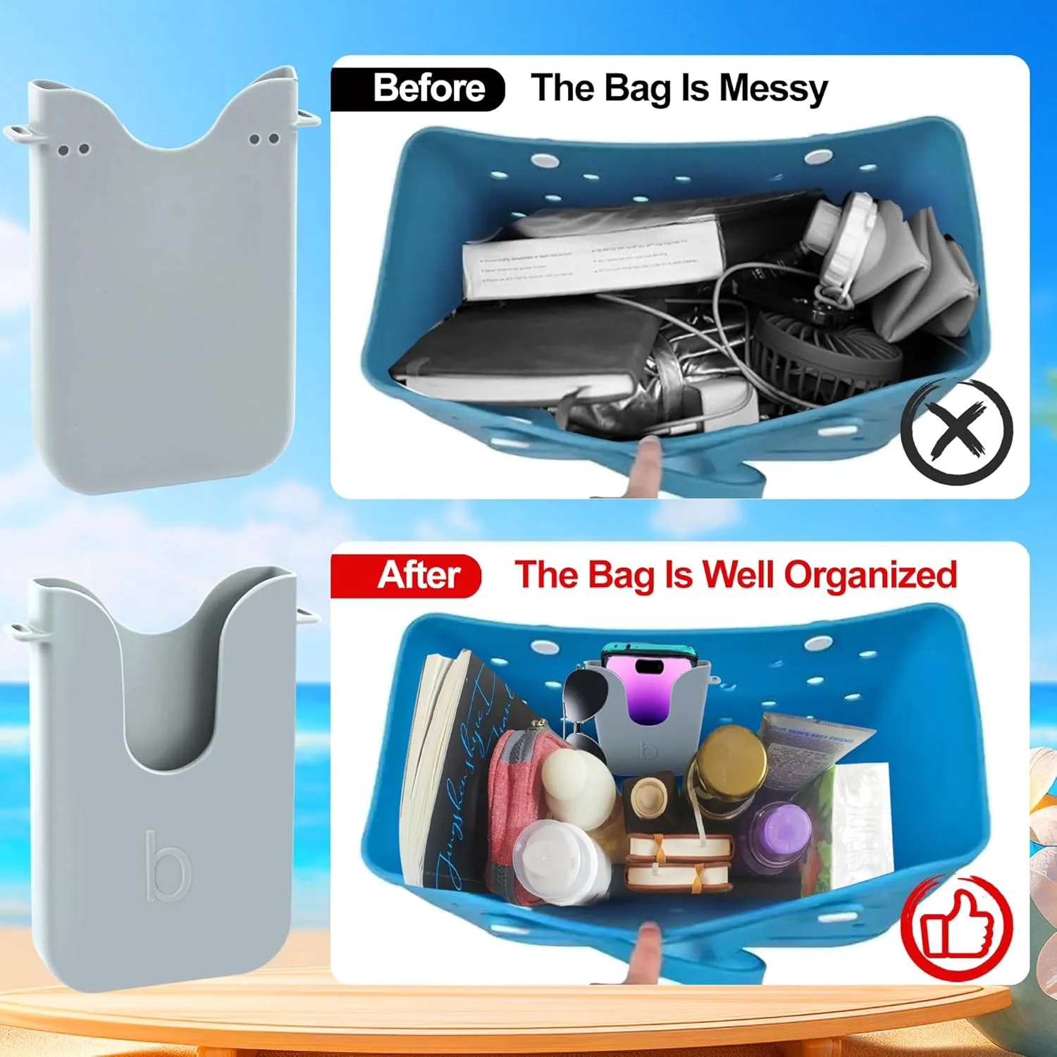 Silicone Phone Holder Compatible with Bogg Bag, Phone Case Holder Charms Accessory for All Bogg Bags and Beach Bag, Phone Holder Attachment for Beach Tote Bags, With 2Pcs Charms & 2Pcs Key Hooks