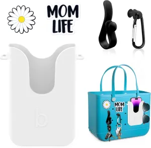Silicone Phone Holder Compatible with Bogg Bag, Phone Case Holder Charms Accessory for All Bogg Bags and Beach Bag, Phone Holder Attachment for Beach Tote Bags, With 2Pcs Charms & 2Pcs Key Hooks