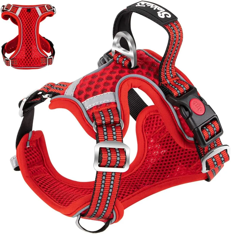 SlowTon Dog Harness for Small Medium Dogs No Pull, Breathable Vest with Padded Soft Mesh Durable for Cat Puppy, Adjustable Reflective Sports Harness with Handle Easy Control (Red,L)