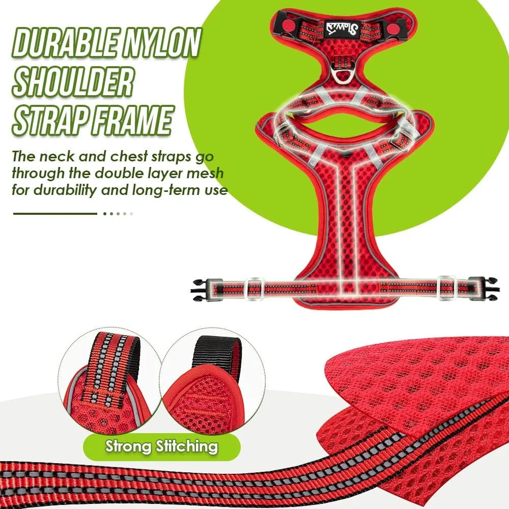 SlowTon Dog Harness for Small Medium Dogs No Pull, Breathable Vest with Padded Soft Mesh Durable for Cat Puppy, Adjustable Reflective Sports Harness with Handle Easy Control (Red,L)