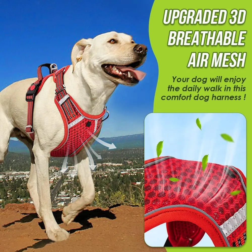 SlowTon Dog Harness for Small Medium Dogs No Pull, Breathable Vest with Padded Soft Mesh Durable for Cat Puppy, Adjustable Reflective Sports Harness with Handle Easy Control (Red,L)