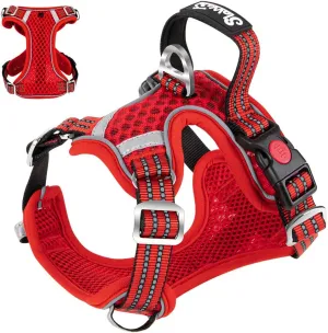 SlowTon Dog Harness for Small Medium Dogs No Pull, Breathable Vest with Padded Soft Mesh Durable for Cat Puppy, Adjustable Reflective Sports Harness with Handle Easy Control (Red,L)