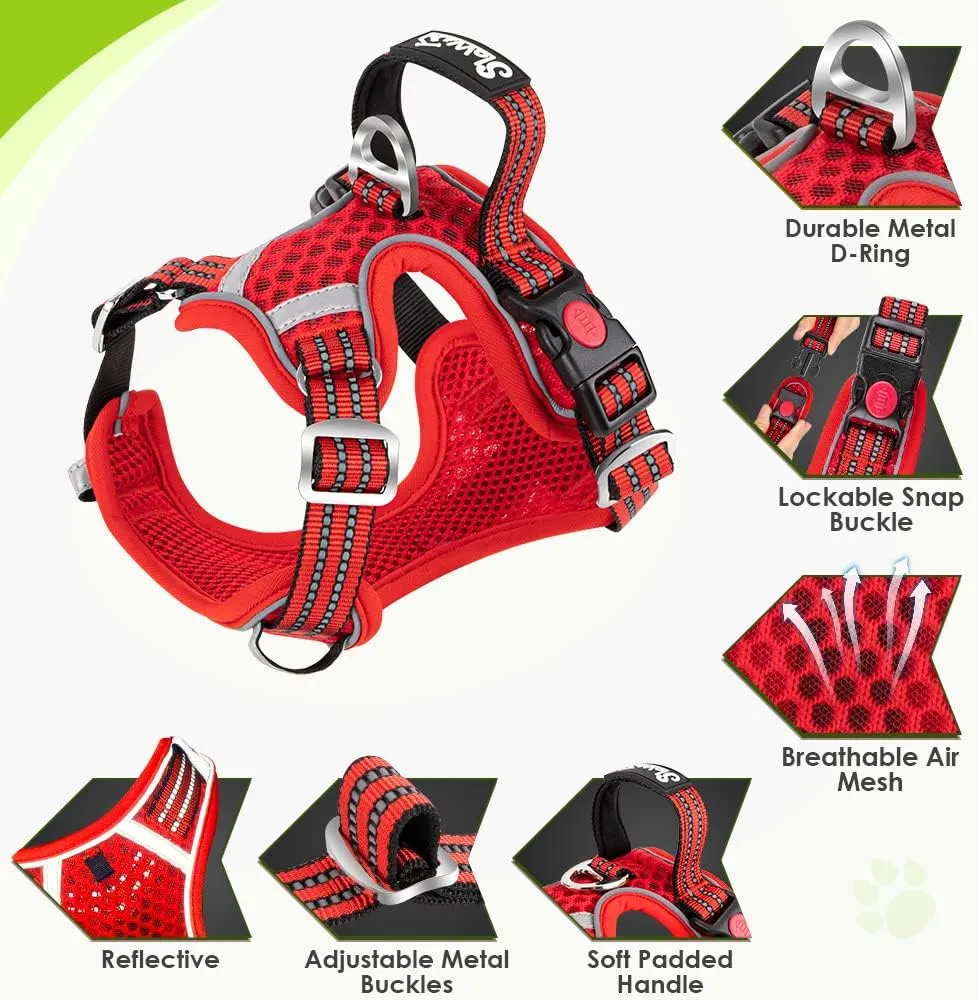 SlowTon Dog Harness for Small Medium Dogs No Pull, Breathable Vest with Padded Soft Mesh Durable for Cat Puppy, Adjustable Reflective Sports Harness with Handle Easy Control (Red,L)