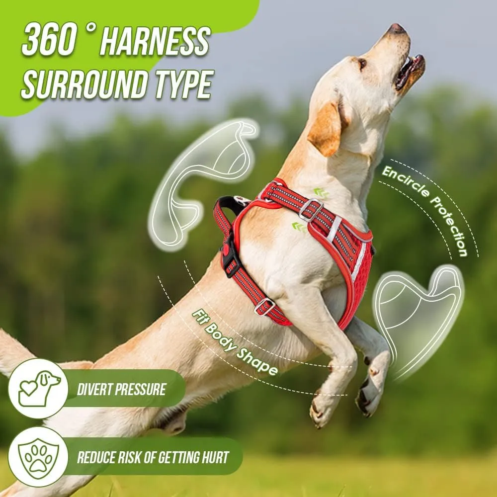 SlowTon Dog Harness for Small Medium Dogs No Pull, Breathable Vest with Padded Soft Mesh Durable for Cat Puppy, Adjustable Reflective Sports Harness with Handle Easy Control (Red,L)