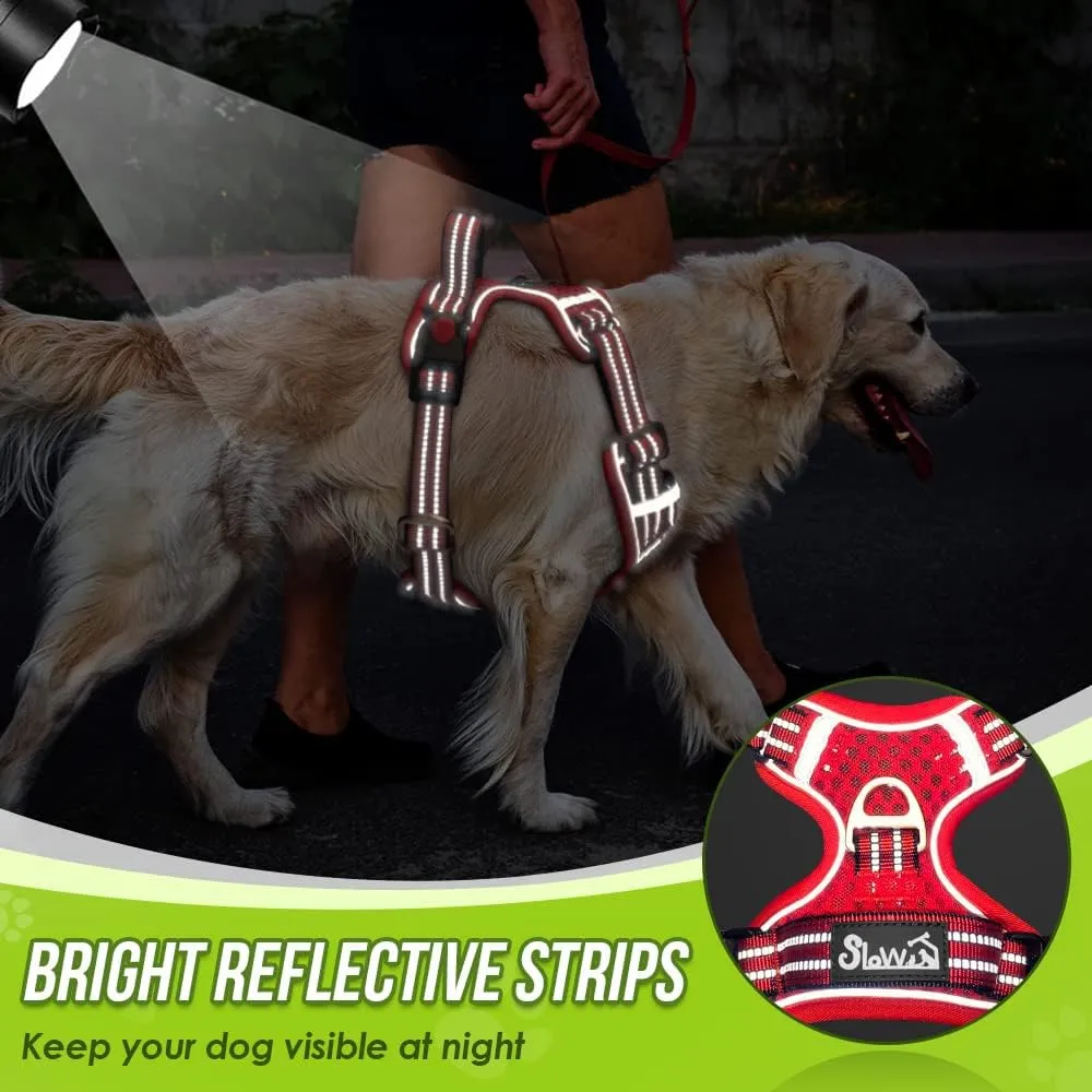 SlowTon Dog Harness for Small Medium Dogs No Pull, Breathable Vest with Padded Soft Mesh Durable for Cat Puppy, Adjustable Reflective Sports Harness with Handle Easy Control (Red,L)