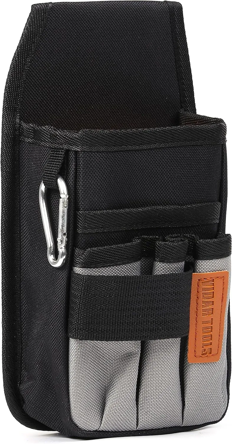 Small Tool Pouch with Belt Clip,Tool Belt Pouches,Electrician Tool Pouch.Mini Organizer Pocket Attachment for Tool Belt,5 Pockets and Heavy-Duty Metal Belt Clip Attachment.
