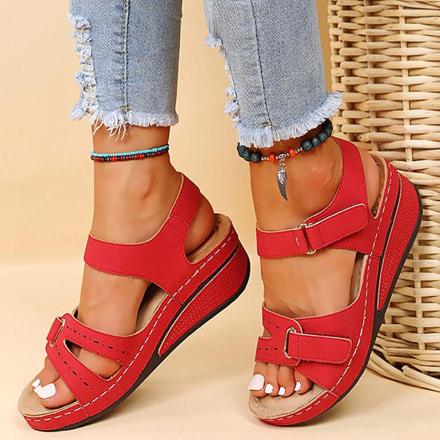 Soft & Stylish Wedge Sandals for Effortless Comfort 2025 Leather Orthopedic Walking Platform Sandals Women Casual Dressy Wide Wedge Dress Sport Ankle Back Strap Summer Sandals with Arch Support