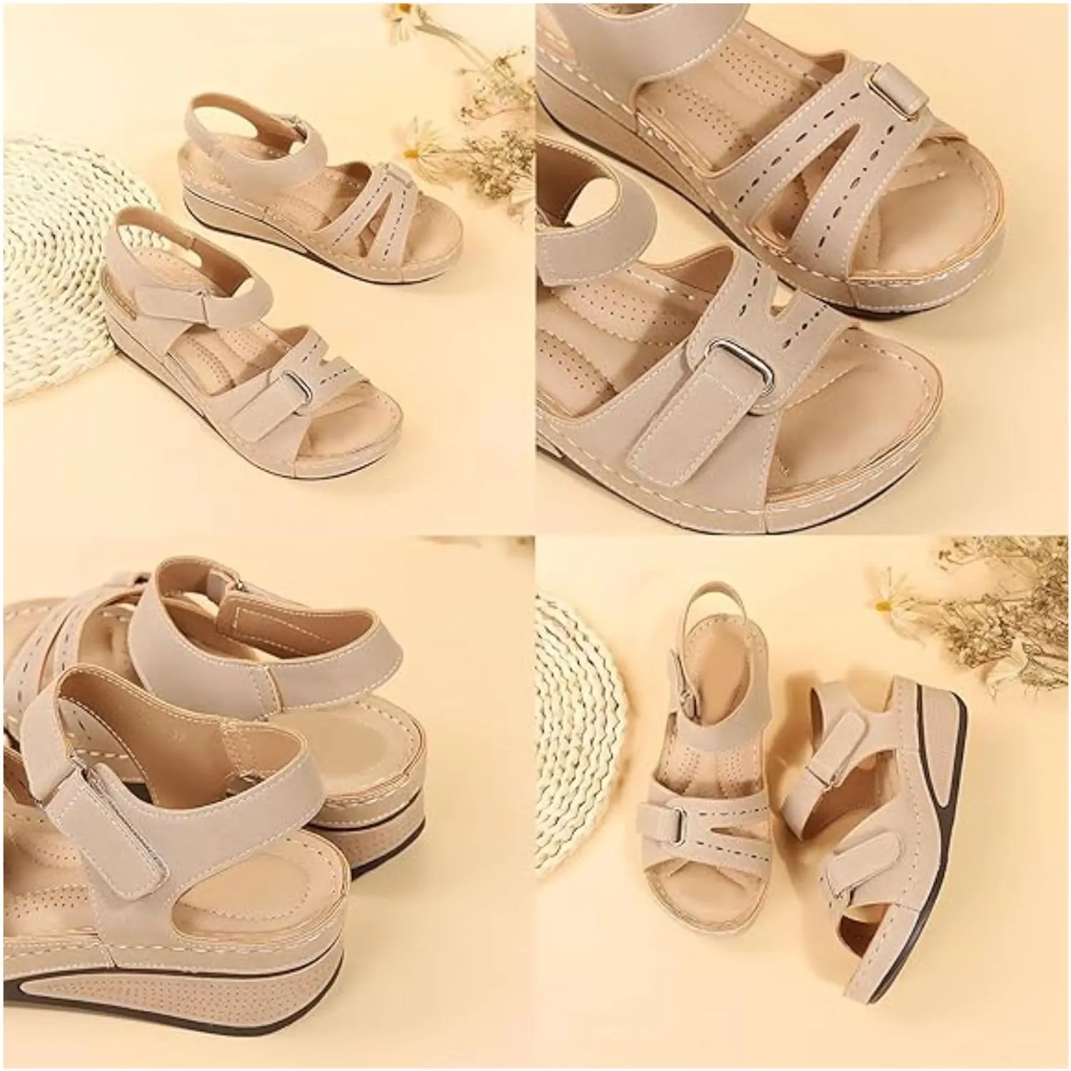 Soft & Stylish Wedge Sandals for Effortless Comfort 2025 Leather Orthopedic Walking Platform Sandals Women Casual Dressy Wide Wedge Dress Sport Ankle Back Strap Summer Sandals with Arch Support