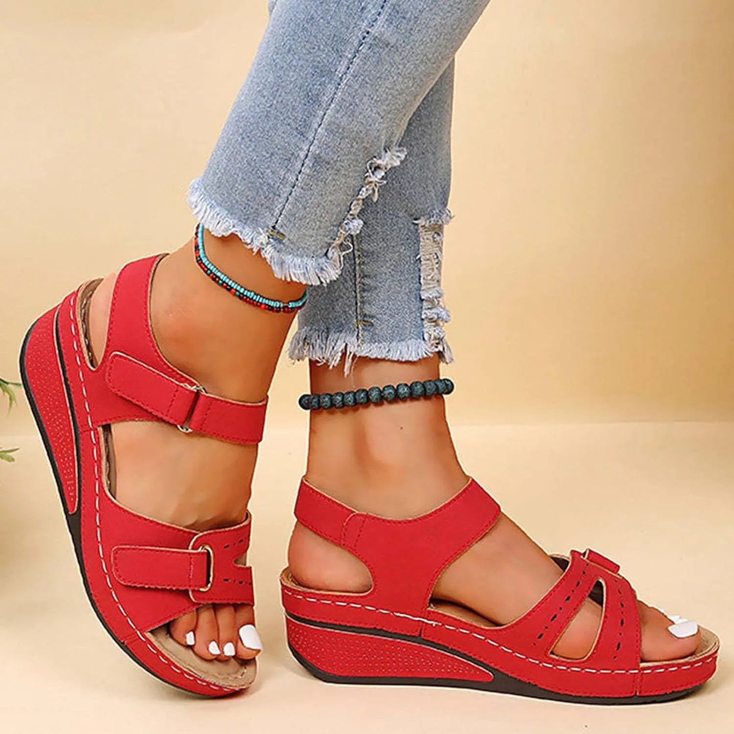 Soft & Stylish Wedge Sandals for Effortless Comfort 2025 Leather Orthopedic Walking Platform Sandals Women Casual Dressy Wide Wedge Dress Sport Ankle Back Strap Summer Sandals with Arch Support