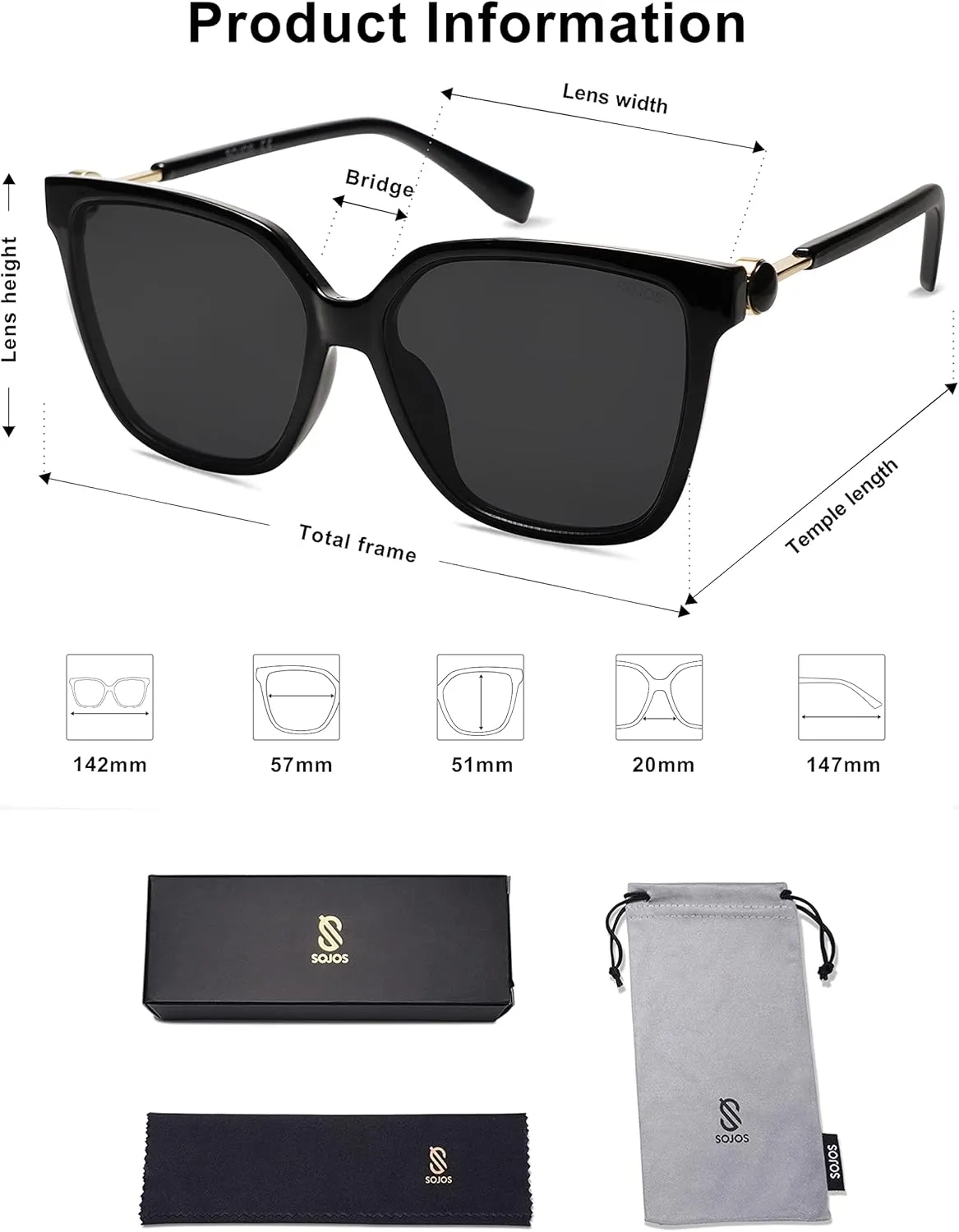 SOJOS Fashion Square Sunglasses for Women Trendy UV Protection Lens Womens Sunnies Sunglasses SJ2196