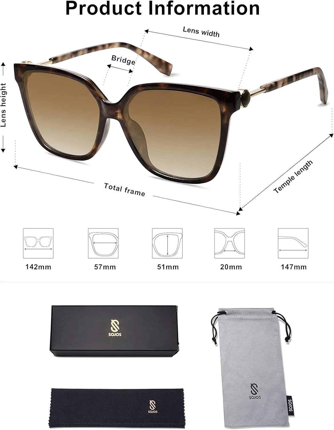 SOJOS Fashion Square Sunglasses for Women Trendy UV Protection Lens Womens Sunnies Sunglasses SJ2196
