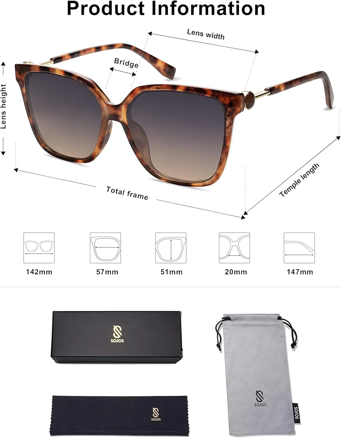 SOJOS Fashion Square Sunglasses for Women Trendy UV Protection Lens Womens Sunnies Sunglasses SJ2196