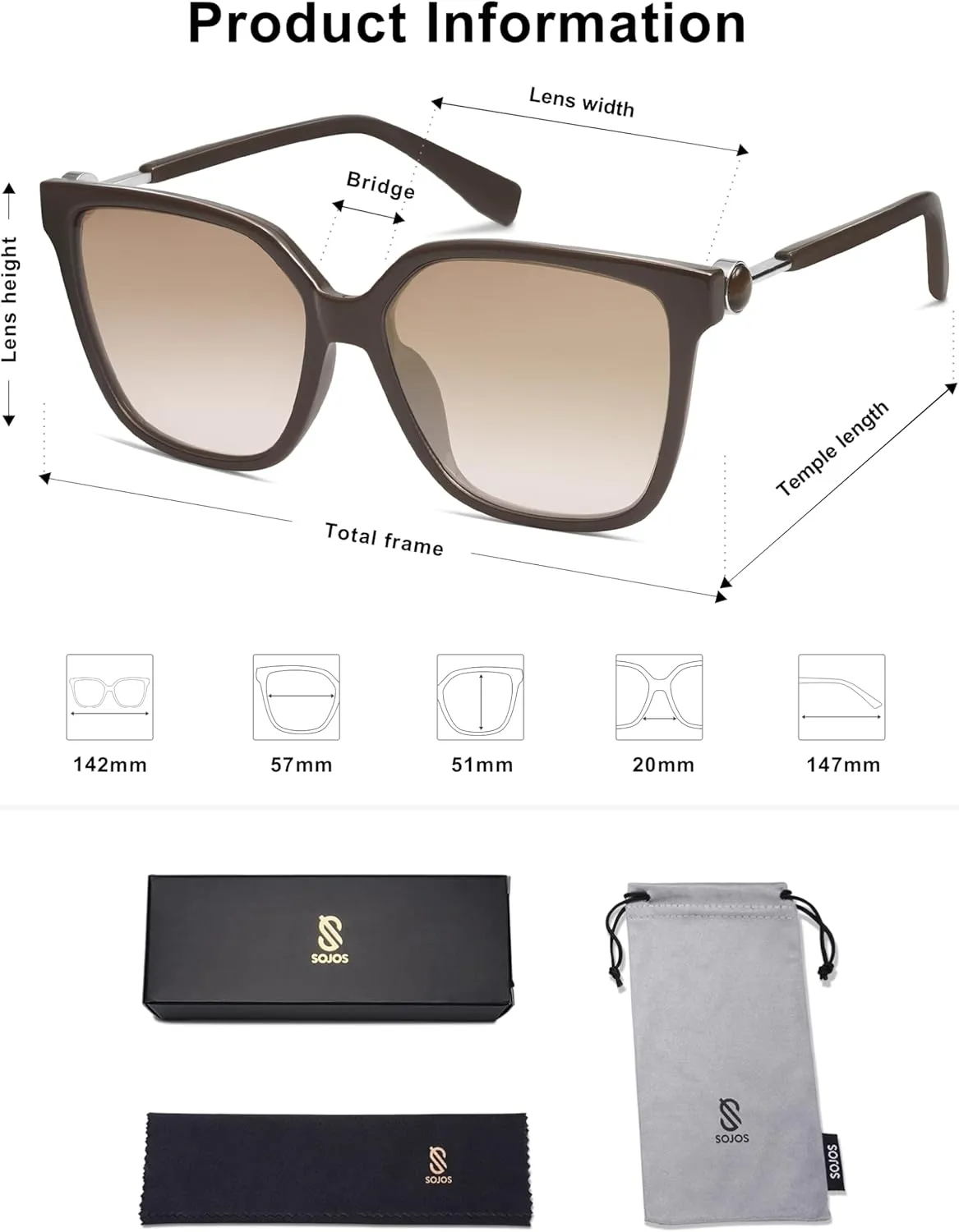 SOJOS Fashion Square Sunglasses for Women Trendy UV Protection Lens Womens Sunnies Sunglasses SJ2196