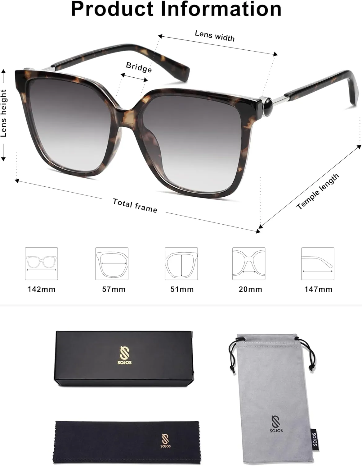 SOJOS Fashion Square Sunglasses for Women Trendy UV Protection Lens Womens Sunnies Sunglasses SJ2196
