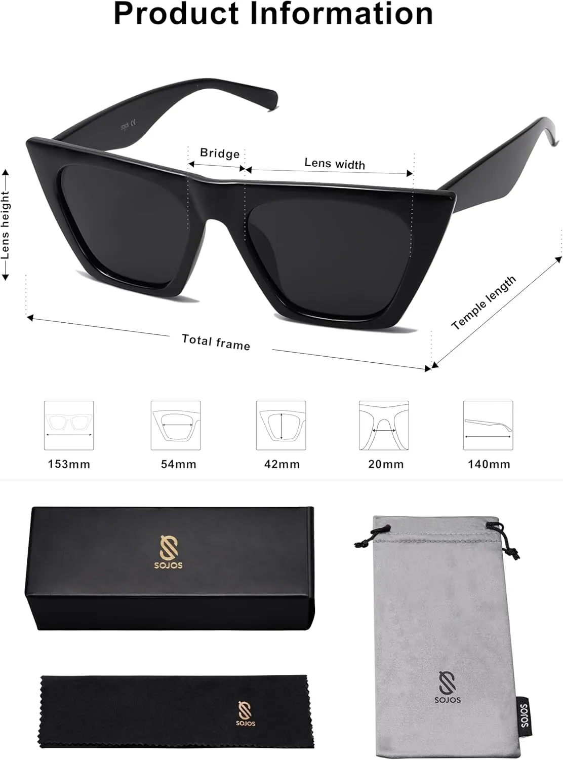 SOJOS Trendy Oversized Square Cateye Polarized Sunglasses Womens Big Frame Shades SJ2115