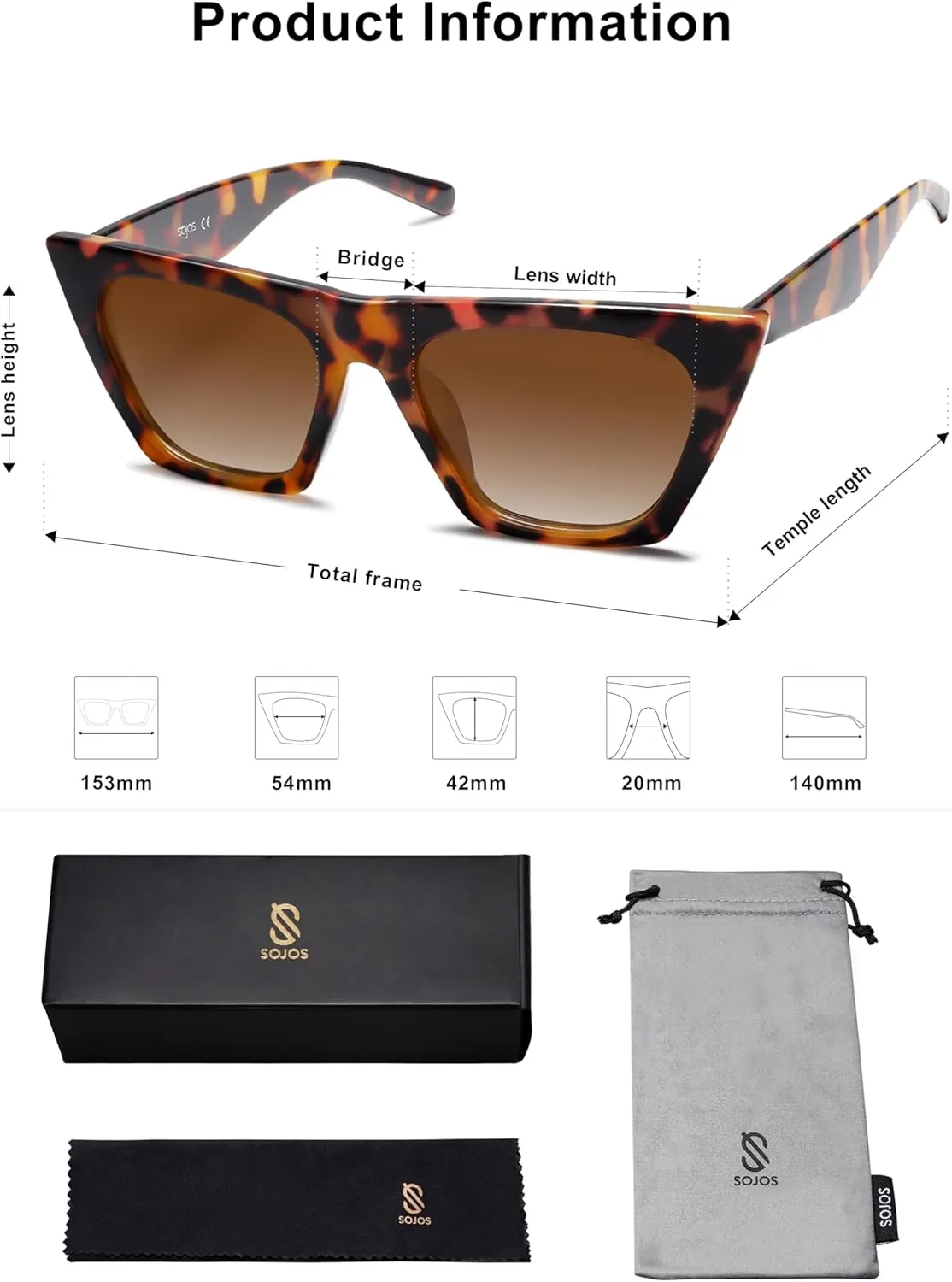 SOJOS Trendy Oversized Square Cateye Polarized Sunglasses Womens Big Frame Shades SJ2115