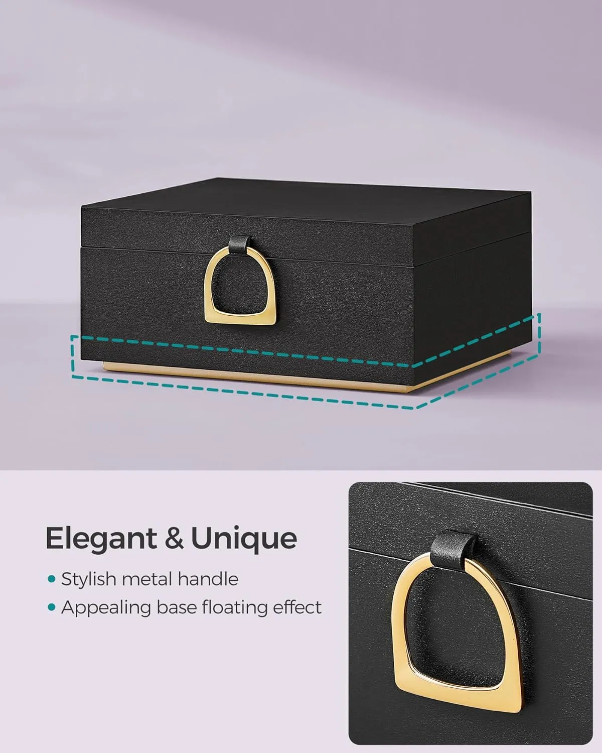 SONGMICS 2-Layer Jewelry Box, Jewelry Organizer with Handle, Removable Jewelry Tray, Jewelry Storage, Floating Effect, 8.1 x 9.4 x 4.3 Inches, Gift Idea, Black UJBC165B01