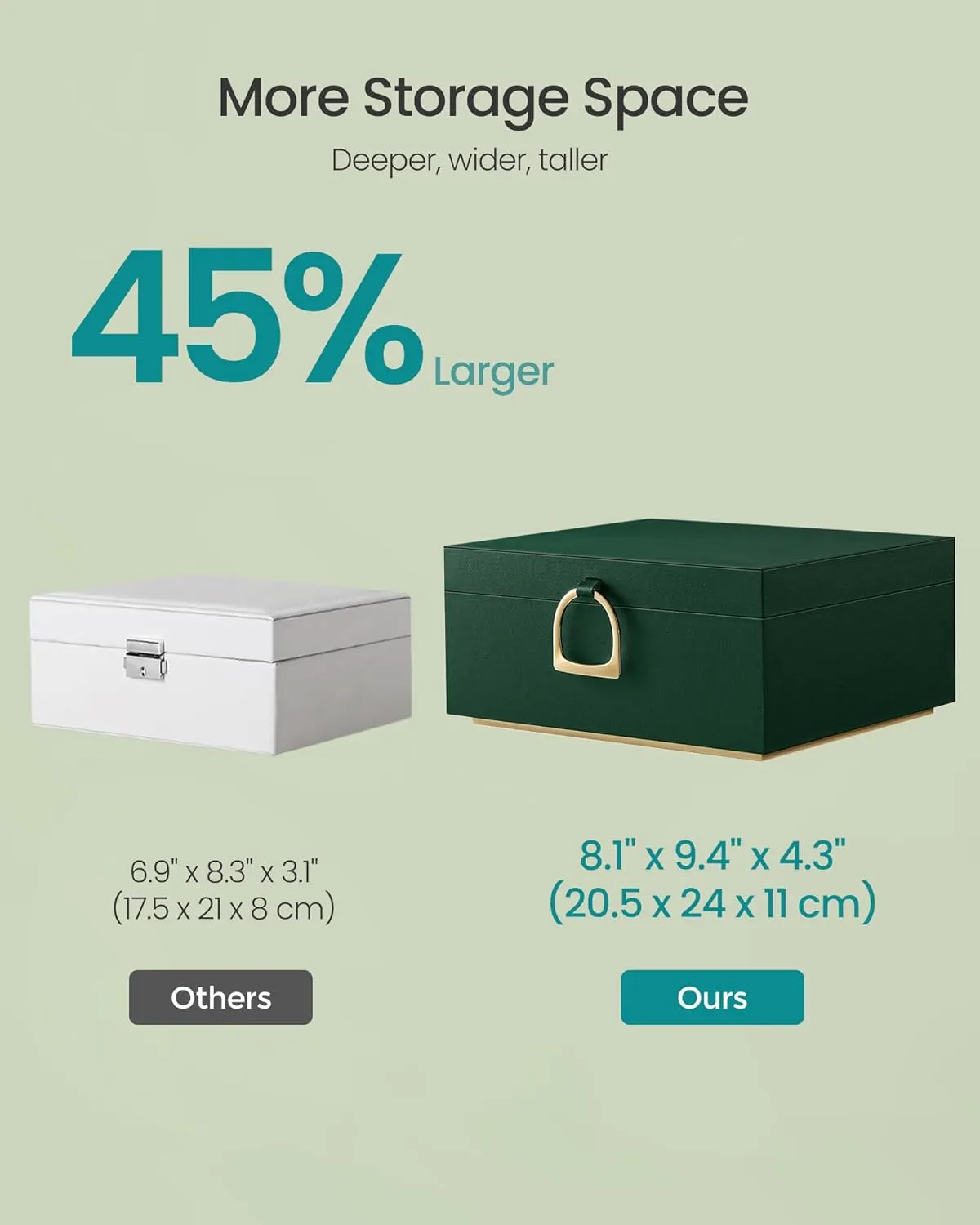 SONGMICS 2-Layer Jewelry Box, Jewelry Organizer with Handle, Removable Jewelry Tray, Jewelry Storage, Floating Effect, 8.1 x 9.4 x 4.3 Inches, Gift Idea, Forest Green UJBC165C01