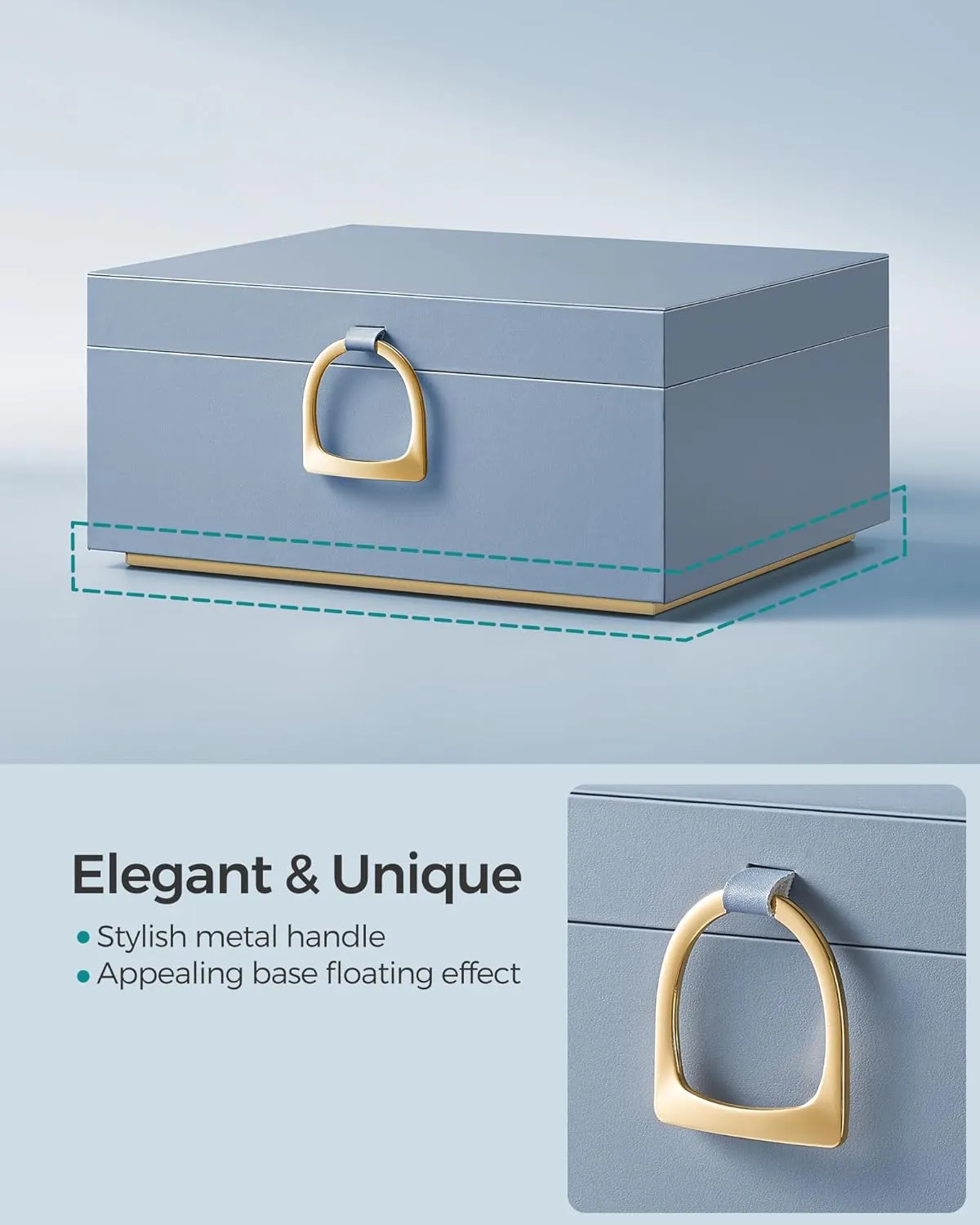 SONGMICS 2-Layer Jewelry Box, Jewelry Organizer with Handle, Removable Jewelry Tray, Jewelry Storage, Floating Effect, 8.1 x 9.4 x 4.3 Inches, Gift Idea, Misty Blue UJBC165Q01