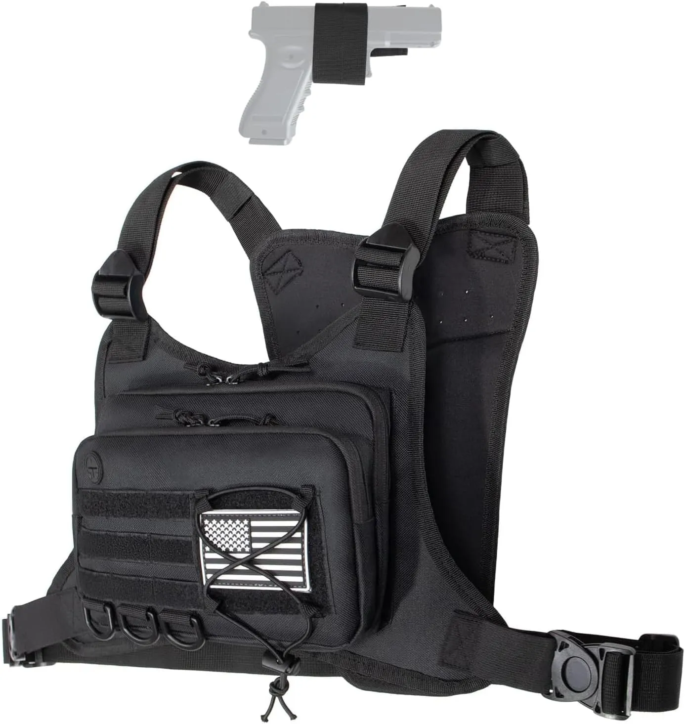 Sports Running Chest Bag for Men Woman, CCW Outdoor Chest Pack EDC Tactical Vest with Built in Phone Fixed Strap Pistol Holster, Breathable Vest Pouch for Workouts Hiking Walking Dog Black