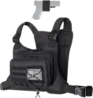 Sports Running Chest Bag for Men Woman, CCW Outdoor Chest Pack EDC Tactical Vest with Built in Phone Fixed Strap Pistol Holster, Breathable Vest Pouch for Workouts Hiking Walking Dog Black