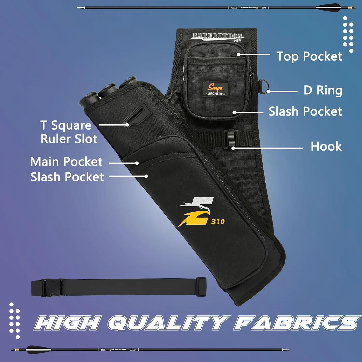 SUNYA Archery Hip Quiver for Arrows. Includes 3 Tubes Arrow Holder, Accessories Pockets and Waist Belt. Fit for Compound and Recurve Bow Practice.