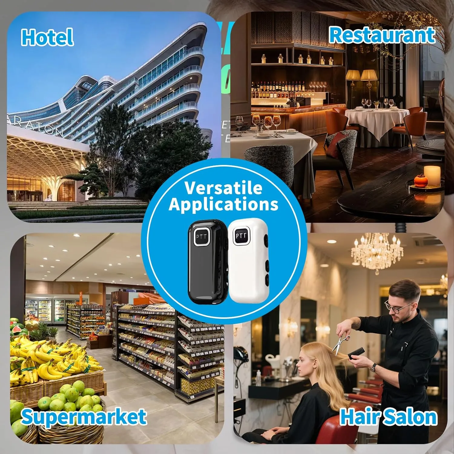 Super Mini Small Walkie Talkies Portable PTT Push-to-Talk Two Way Radios for Outdoor,Baseball,Restaurant, Security, Golf, Yacht,Supermarket (2 Pack and Earpiece with Mic) Black