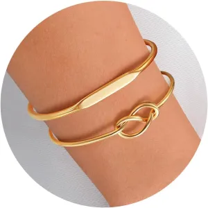 Surgical Steel 14K Gold Plated Forever Love Knot Infinity Bangle Cuff Bracelets for Women | Adjustable Gold Bangle Bracelet Waterproof Non Tarnish Hypoallergenic