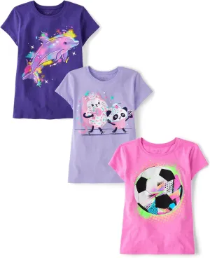 The Children's Place Girls' Assorted Everyday Short Sleeve Graphic T-Shirts,multipacks