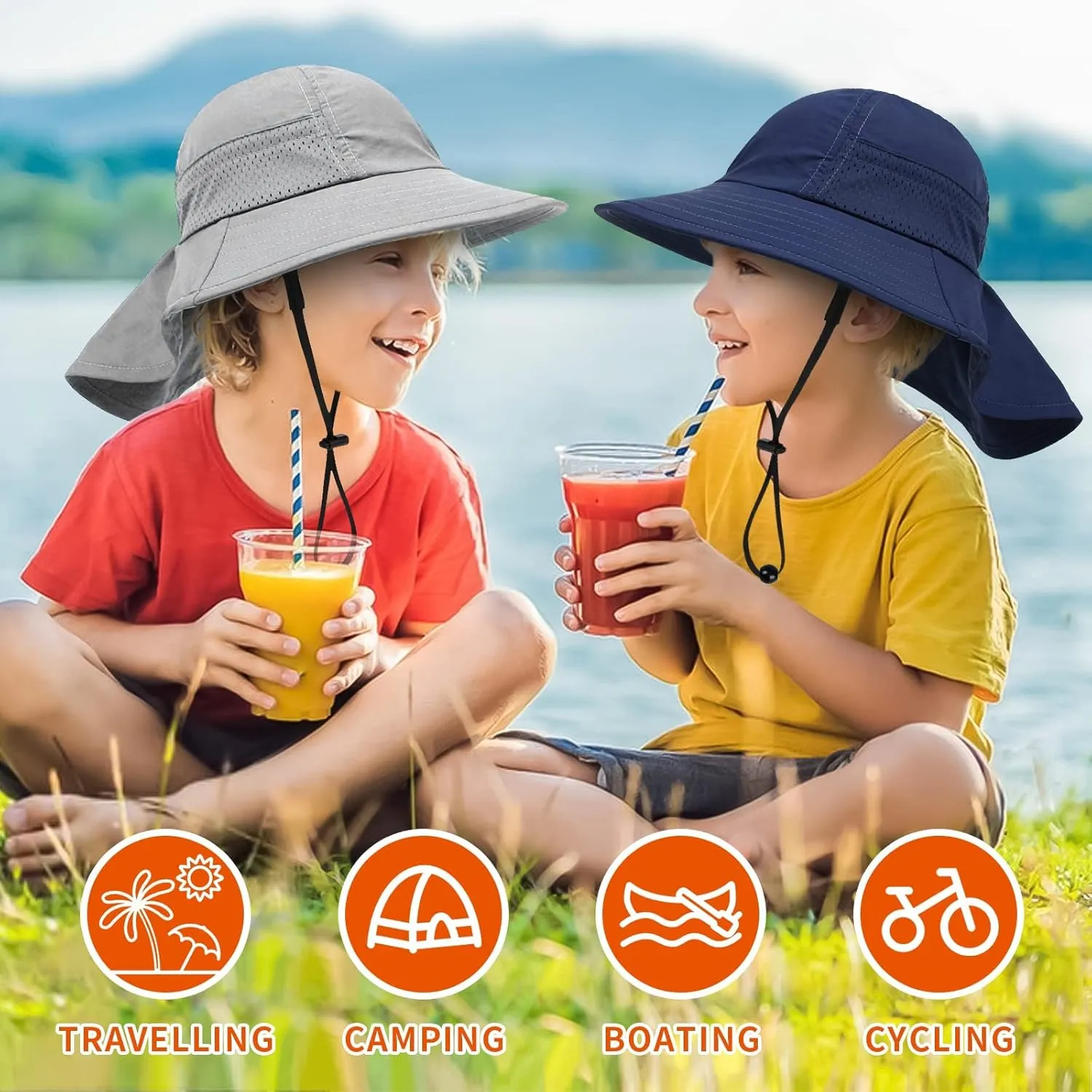Toddler Baby Sun Hat Kids Summer UPF 50  for Boys Girls Adjustable Beach Hats with Bucket Wide Brim Age 1-7 Years