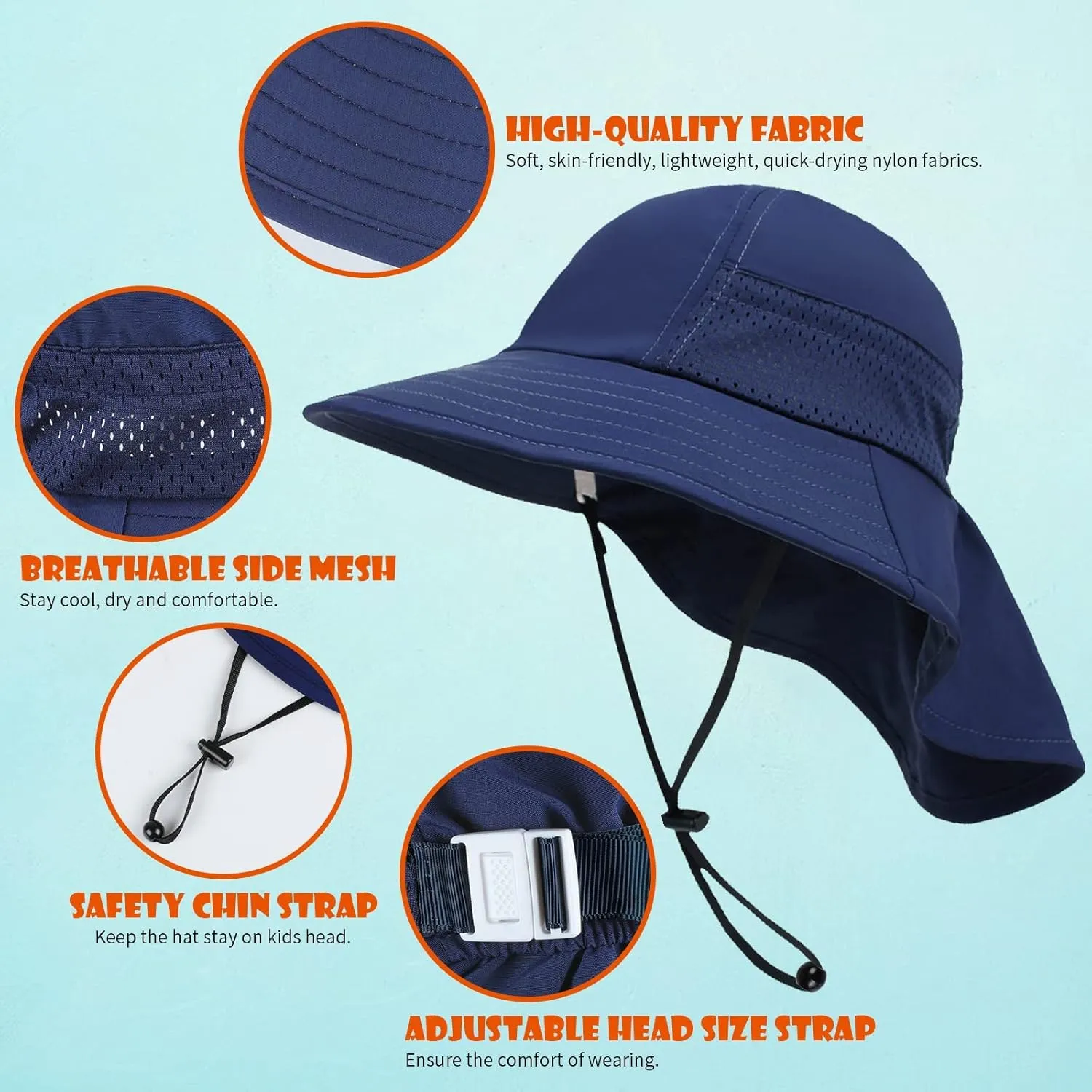Toddler Baby Sun Hat Kids Summer UPF 50  for Boys Girls Adjustable Beach Hats with Bucket Wide Brim Age 1-7 Years