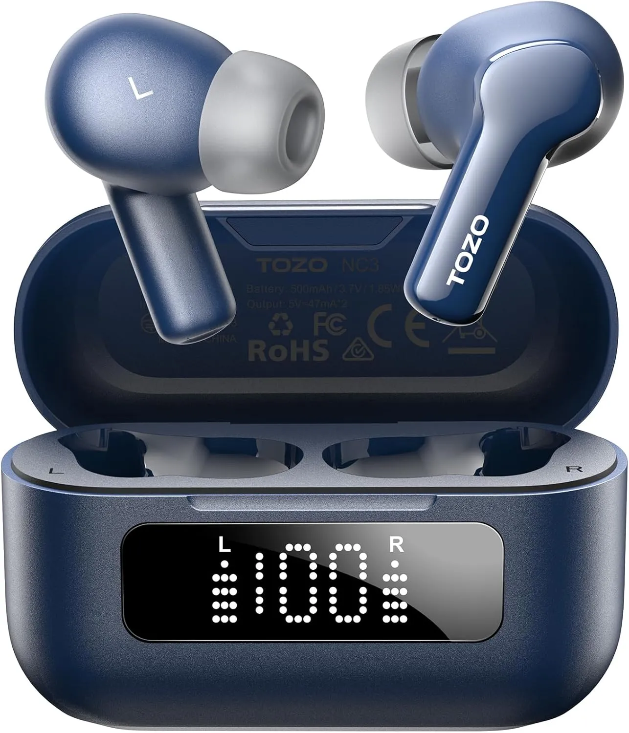 TOZO Hybrid Active Noise Cancelling Wireless Earbuds with 6 Mics AI Clear Call Ear Buds 55H Playtime with LED Display 32 Preset EQs via APP Bluetooth 5.3 IPX8 Waterproof in Ear Headphones