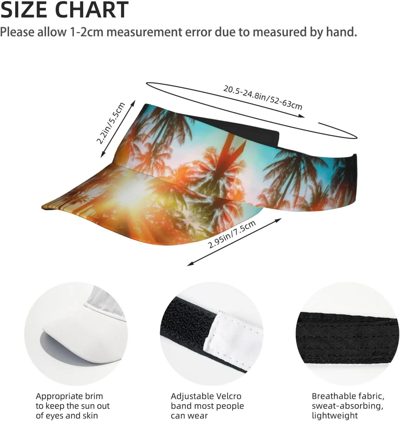 Tropical Island Palm Tree Sport Sun Visor Adjustable Summer Cap Visor Caps for Women Men Travel