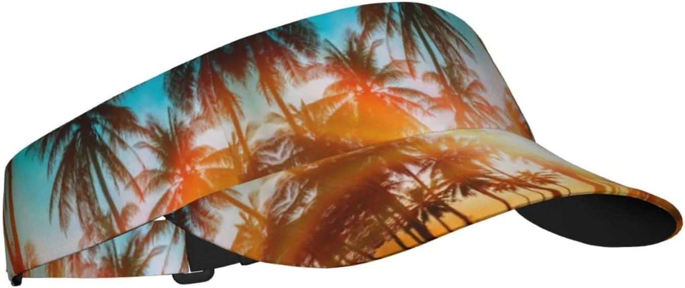 Tropical Island Palm Tree Sport Sun Visor Adjustable Summer Cap Visor Caps for Women Men Travel