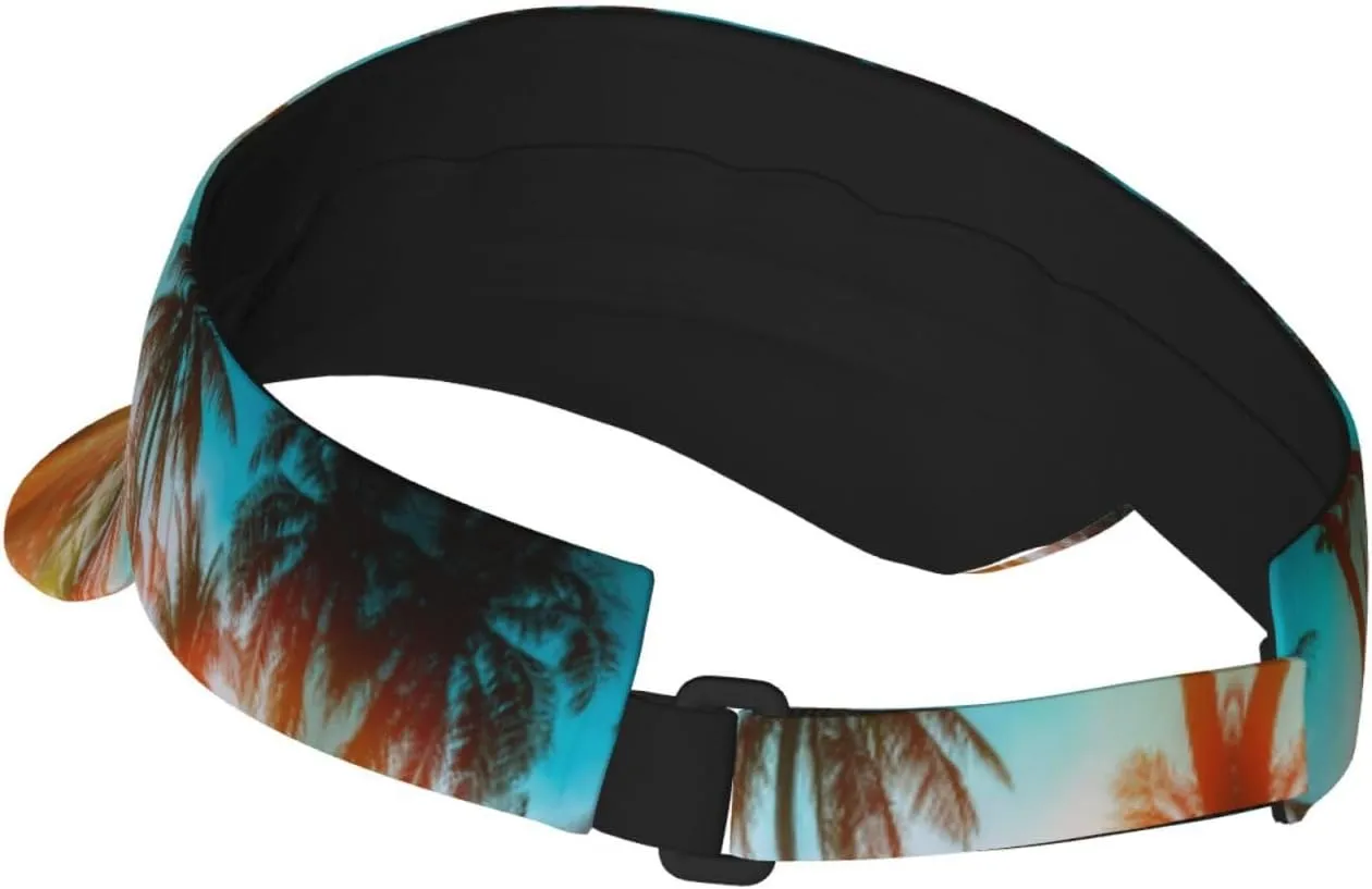 Tropical Island Palm Tree Sport Sun Visor Adjustable Summer Cap Visor Caps for Women Men Travel